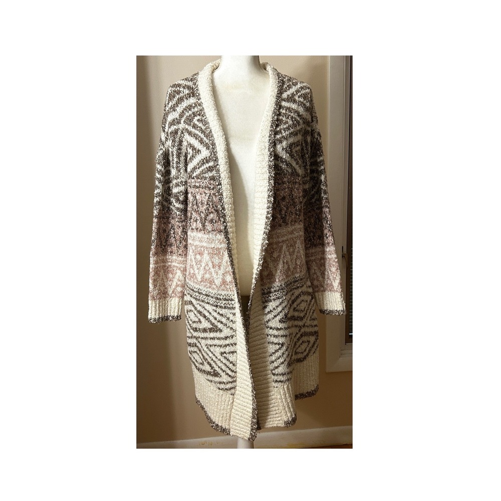Joie Open Front Cardigan Cotton Wool Sweater Knit XS Brown Pink Boho Duster